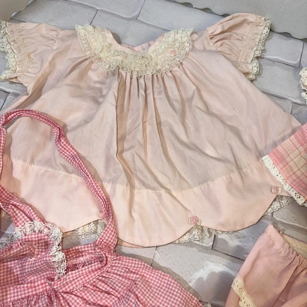Vintage Baby Girl 4pcs Pink Lace Dresses, Jacket, & Bloomers- Wee Winnie & Bryan